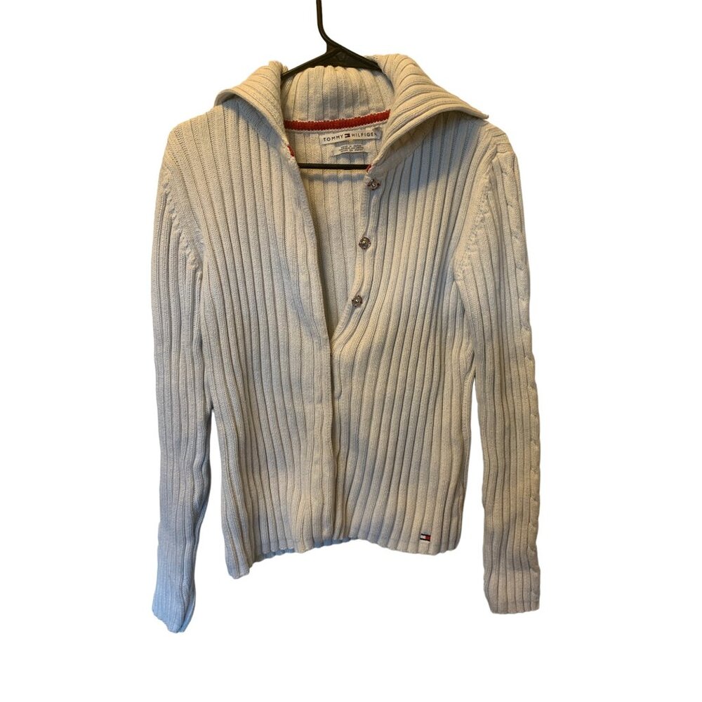 🍒 2/$20 🍒 Tommy Hilfiger Thick Ribbed Snap Button-Up Sweater sz M